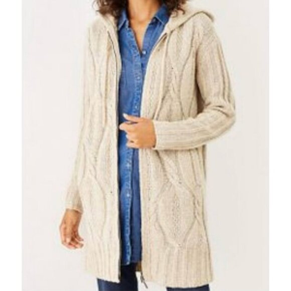 J. JILL Cable Knit Hooded Zip Cardigan Sweater XS - Picture 1 of 9